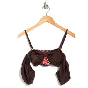 Maaji Bouquet Ebony Brown Reversible Puff Sleeve Crop Bikini Top